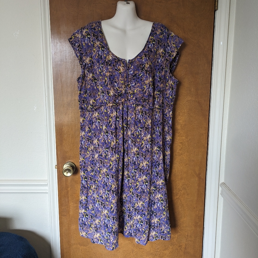 Eddie Bauer Purple Floral Cap Sleeve Casual Knee Length Dress